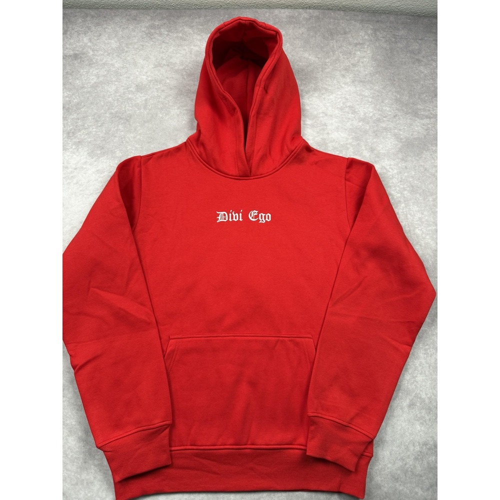 NWT Divinego Hoodie Men Large Red Divi Ego Embroidered Pullover Graphic‎ Fleece